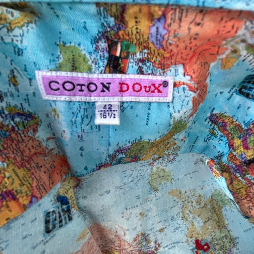 Men’s Coton Doux Slim Fit Shirt - World map print - Picture 3 of 4